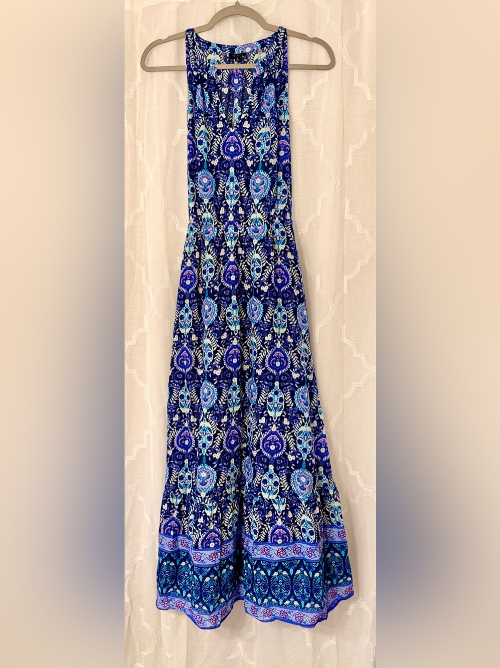 Talbots Blue Paisley Halter Maxi Dress Size 6 Sleeveless Lined Boho - Picture 9 of 16